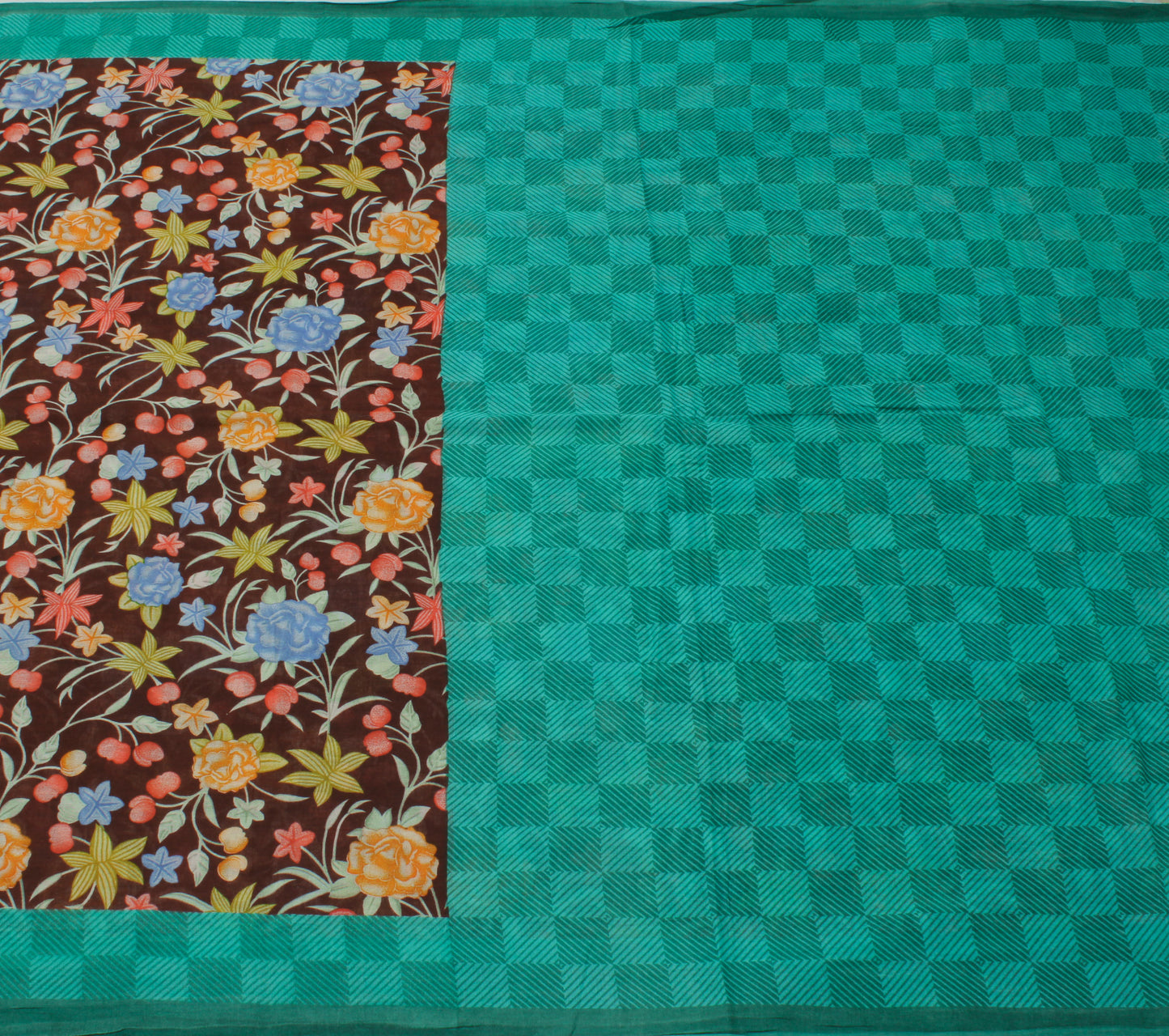 Sushila Vintage Brown Saree 100% Pure Cotton Printed Floral Soft Craft Fabric