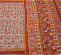 Sushila Vintage Cream Indian Saree 100% Pure Cotton Printed Soft Craft Fabric