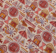 Sushila Vintage Cream Indian Saree 100% Pure Cotton Printed Soft Craft Fabric