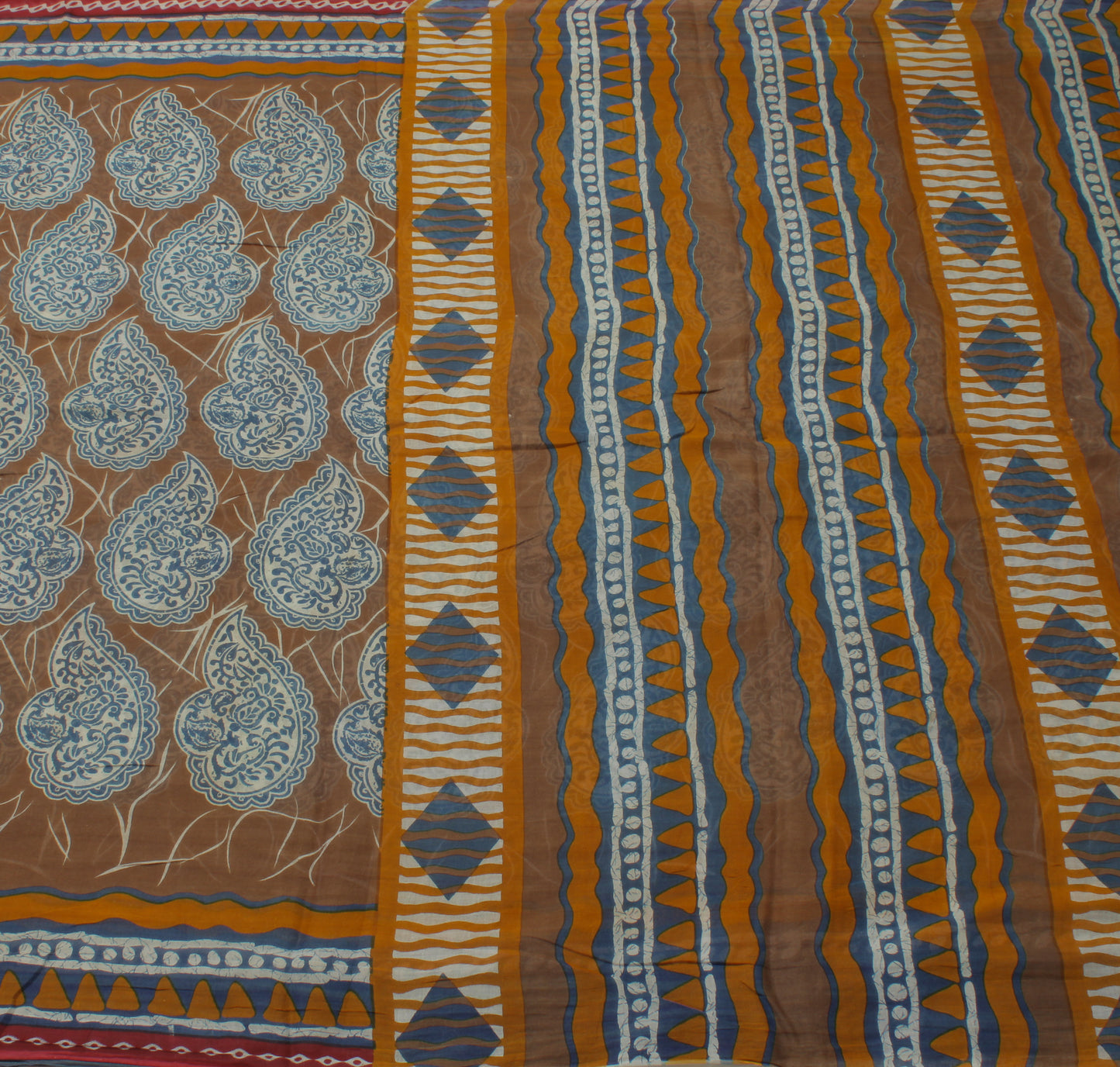 Sushila Vintage Brown Saree 100% Pure Cotton Printed Floral Soft Craft Fabric