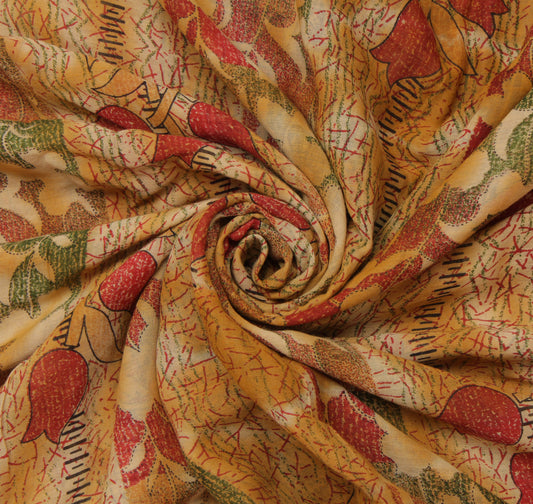 Sushila Vintage Brown Saree 100% Pure Cotton Printed Floral Soft Craft Fabric
