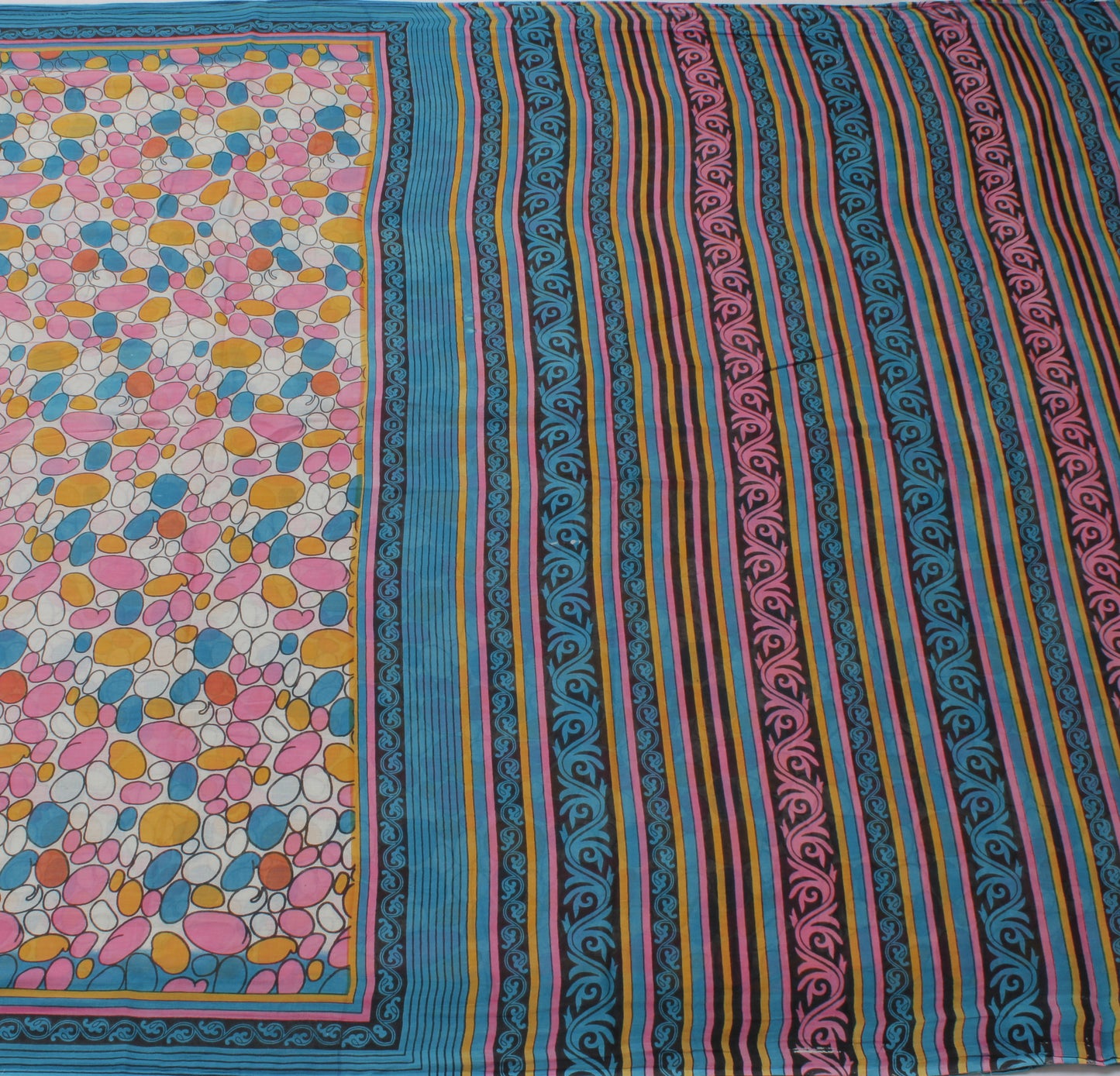 Sushila Vintage White Saree 100% Pure Cotton Printed Pulka Dots Craft Fabric