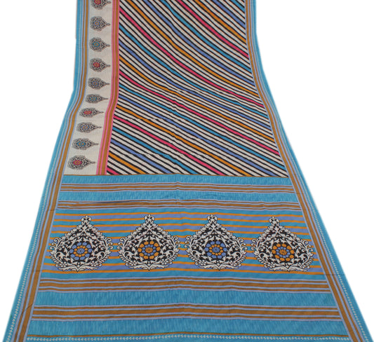 Sushila Vintage Multi-Color Indian Saree Pure Cotton Printed Soft Craft Fabric