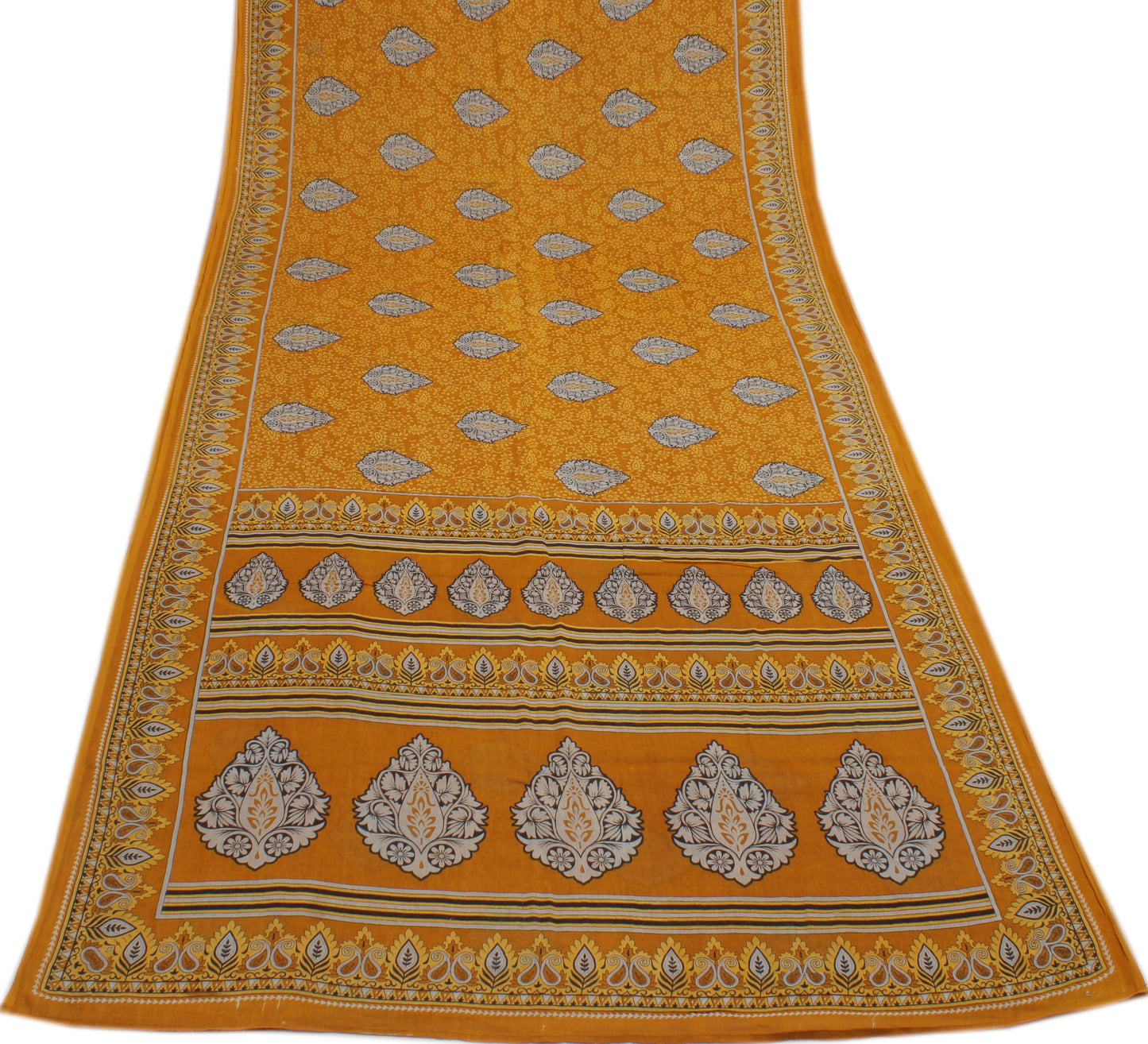 Sushila Vintage Mustard Saree 100% Pure Cotton Printed Floral Soft Craft Fabric