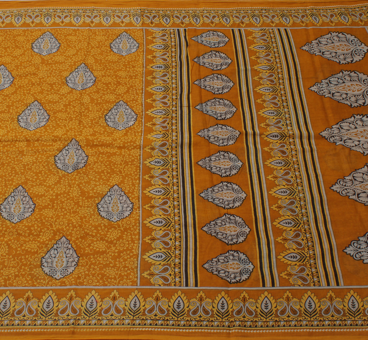 Sushila Vintage Mustard Saree 100% Pure Cotton Printed Floral Soft Craft Fabric