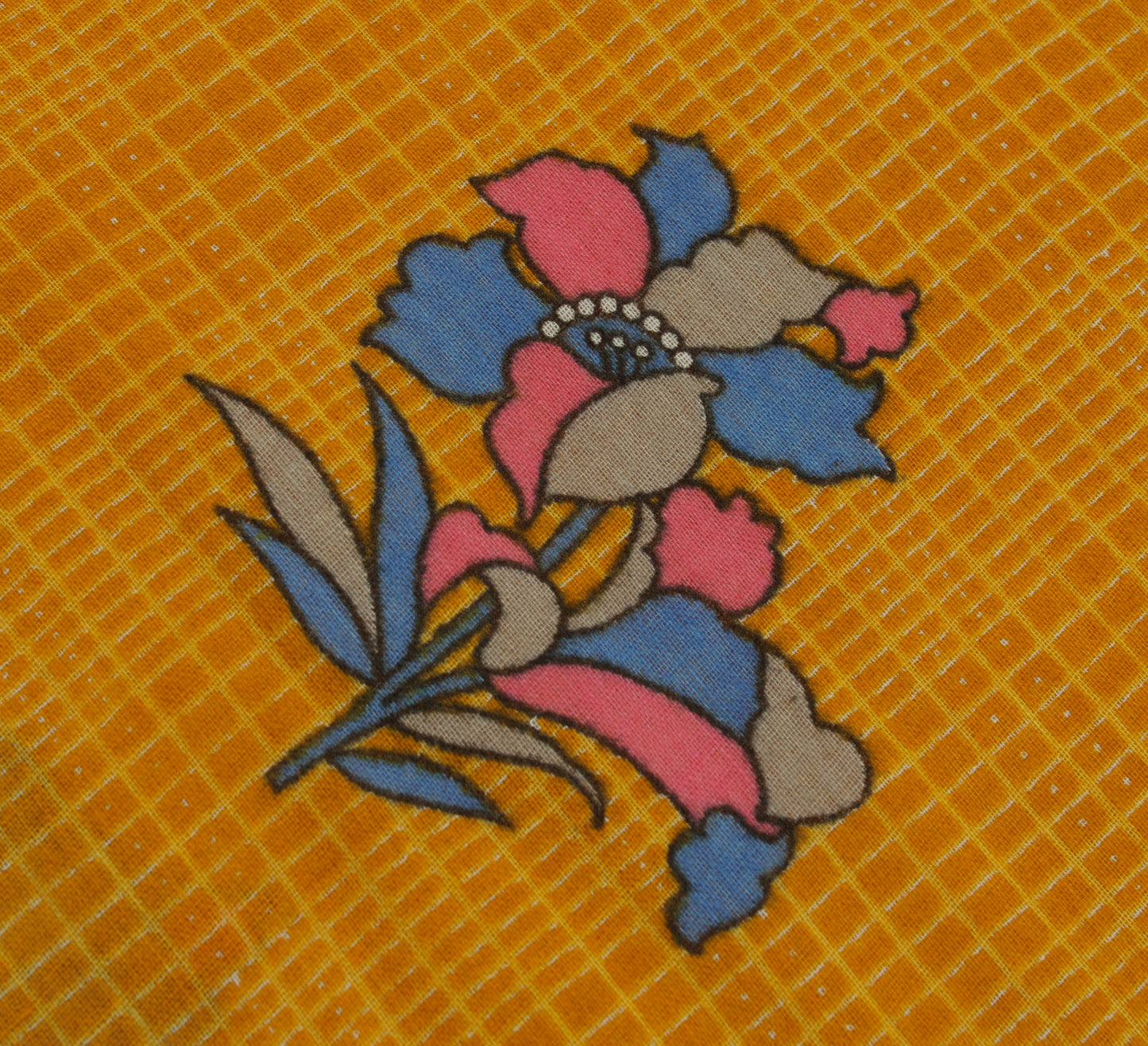 Sushila Vintage Mustard Saree 100% Pure Cotton Printed Floral Soft Craft Fabric