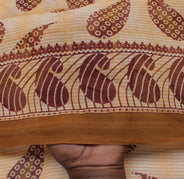 Sushila Vintage Cream Saree 100% Pure Cotton Printed Paisley Soft Craft Fabric