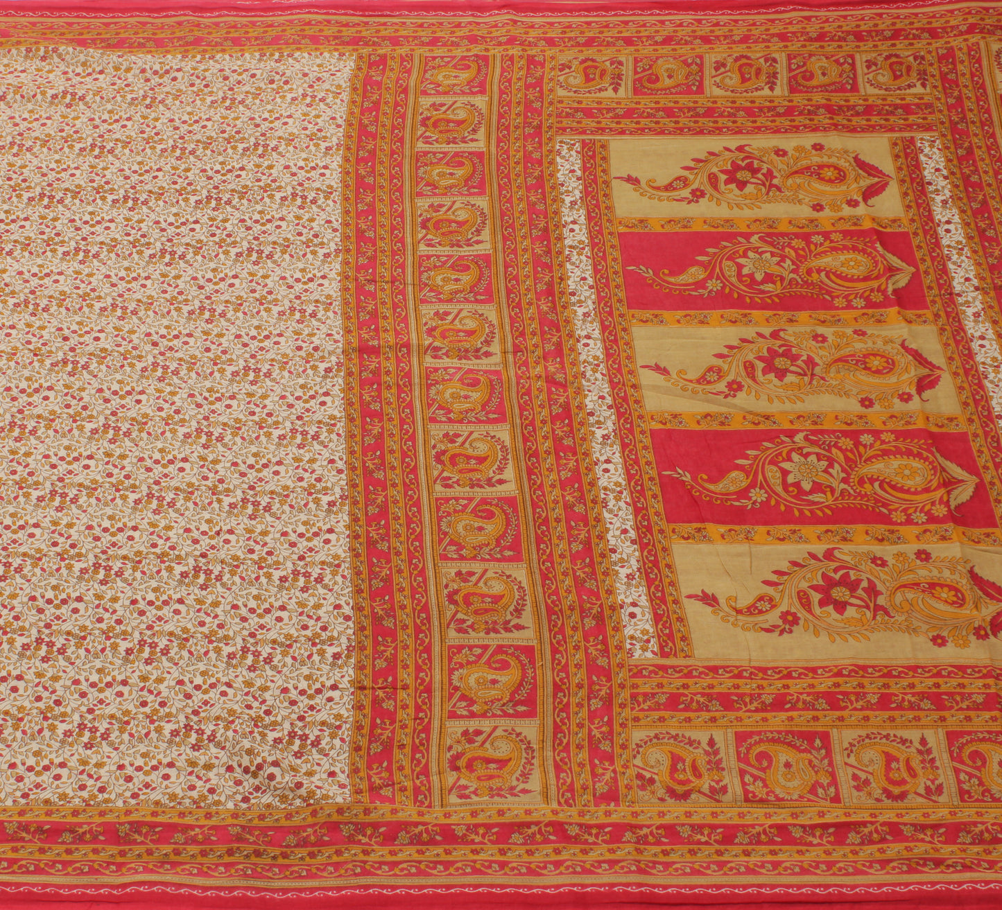 Sushila Vintage Cream Saree 100% Pure Cotton Printed Floral Soft Craft Fabric
