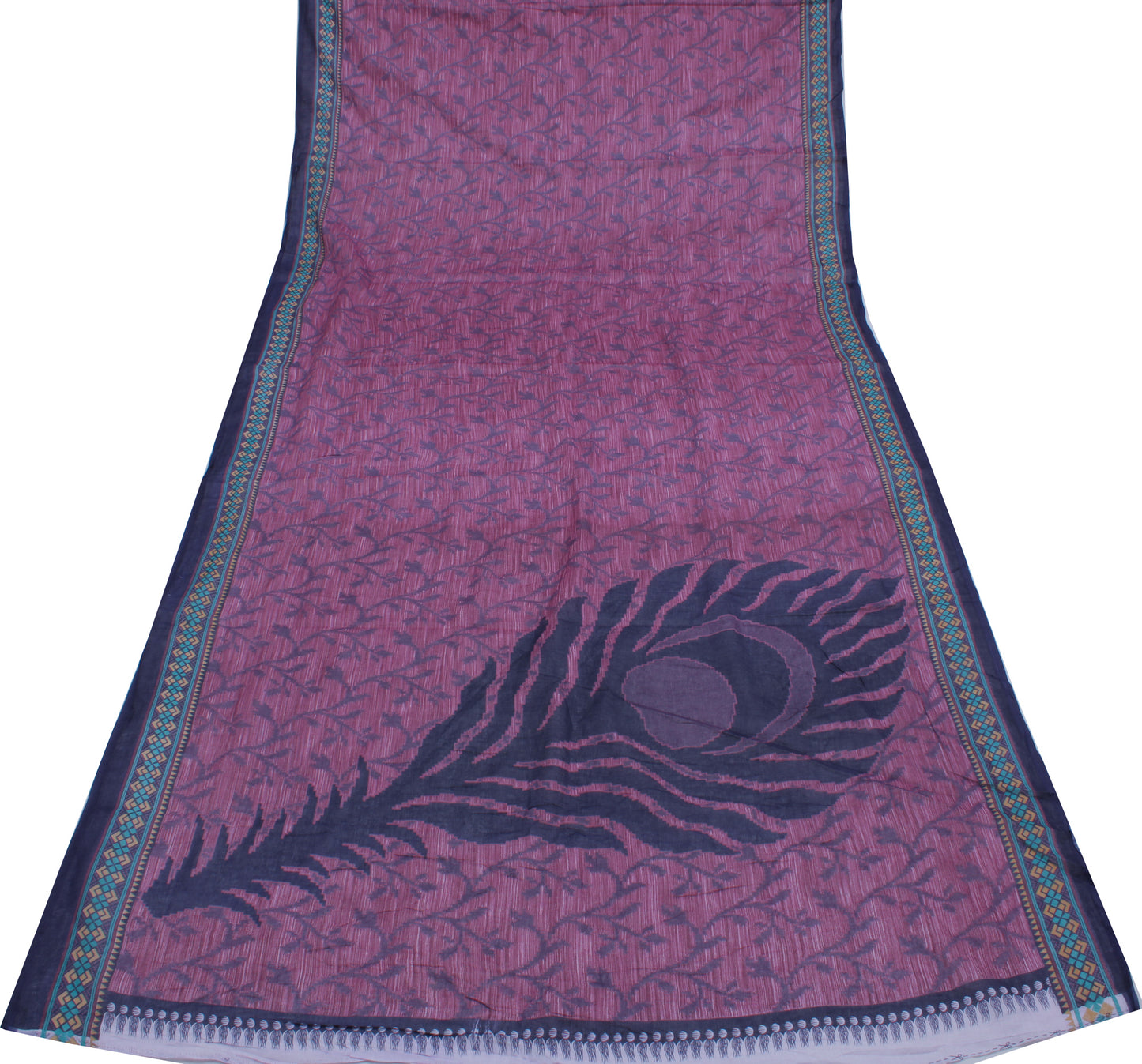 Sushila Vintage Purple Saree 100% Pure Cotton Printed Floral Soft Craft Fabric