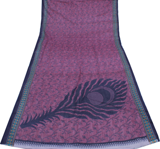 Sushila Vintage Purple Saree 100% Pure Cotton Printed Floral Soft Craft Fabric