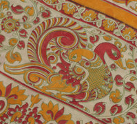 Sushila Vintage Cream Saree 100% Pure Cotton Kalamkari Printed  Craft Fabric