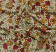 Sushila Vintage Cream Saree 100% Pure Cotton Kalamkari Printed  Craft Fabric