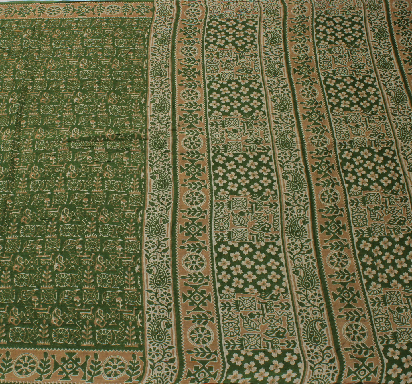 Sushila Vintage Green Saree 100% Pure Cotton Printed Abstract Soft Craft Fabric