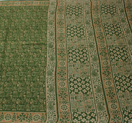 Sushila Vintage Green Saree 100% Pure Cotton Printed Abstract Soft Craft Fabric