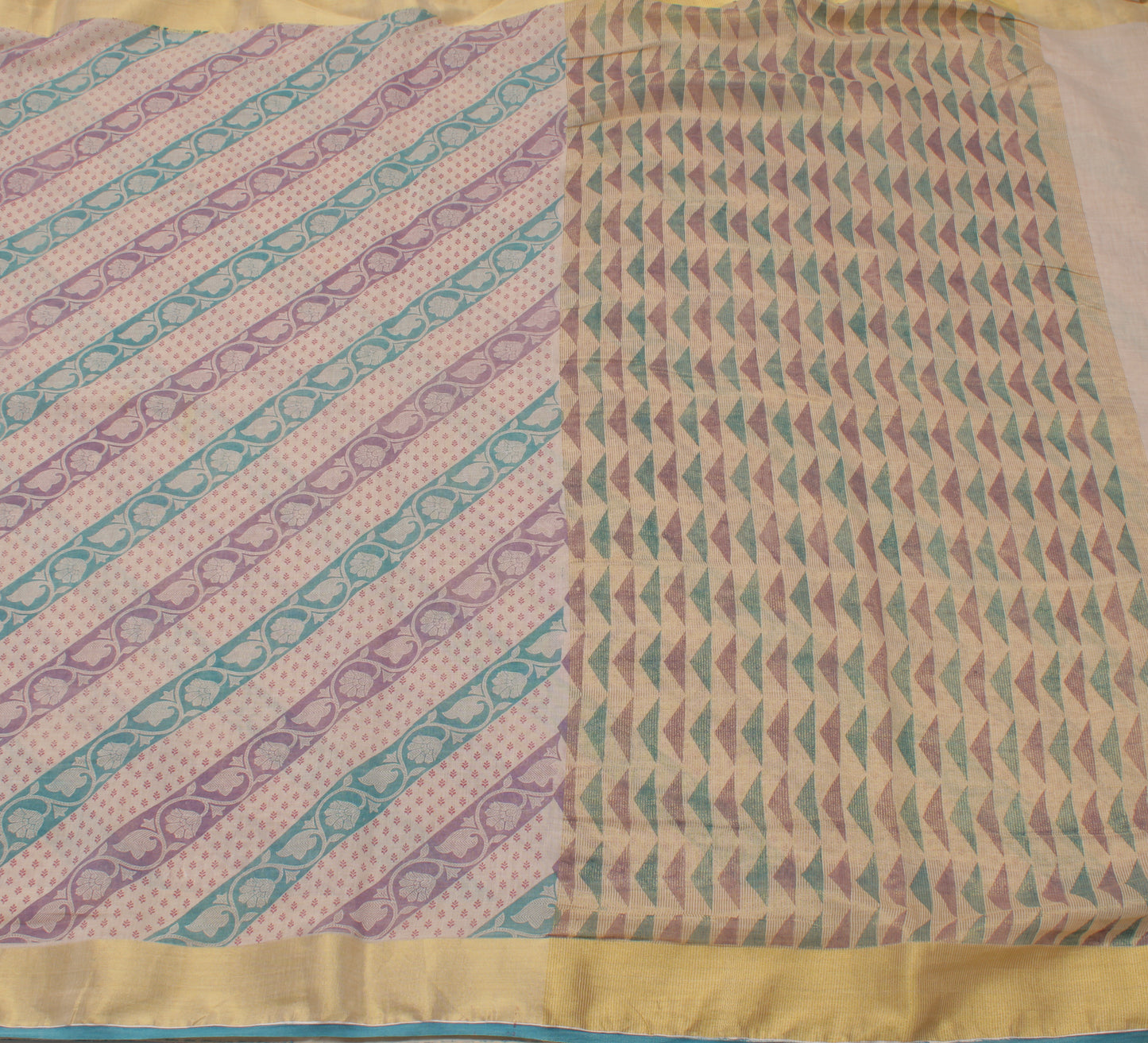 Sushila Vintage Cream Saree 100% Pure Cotton Printed Woven Soft Craft Fabric