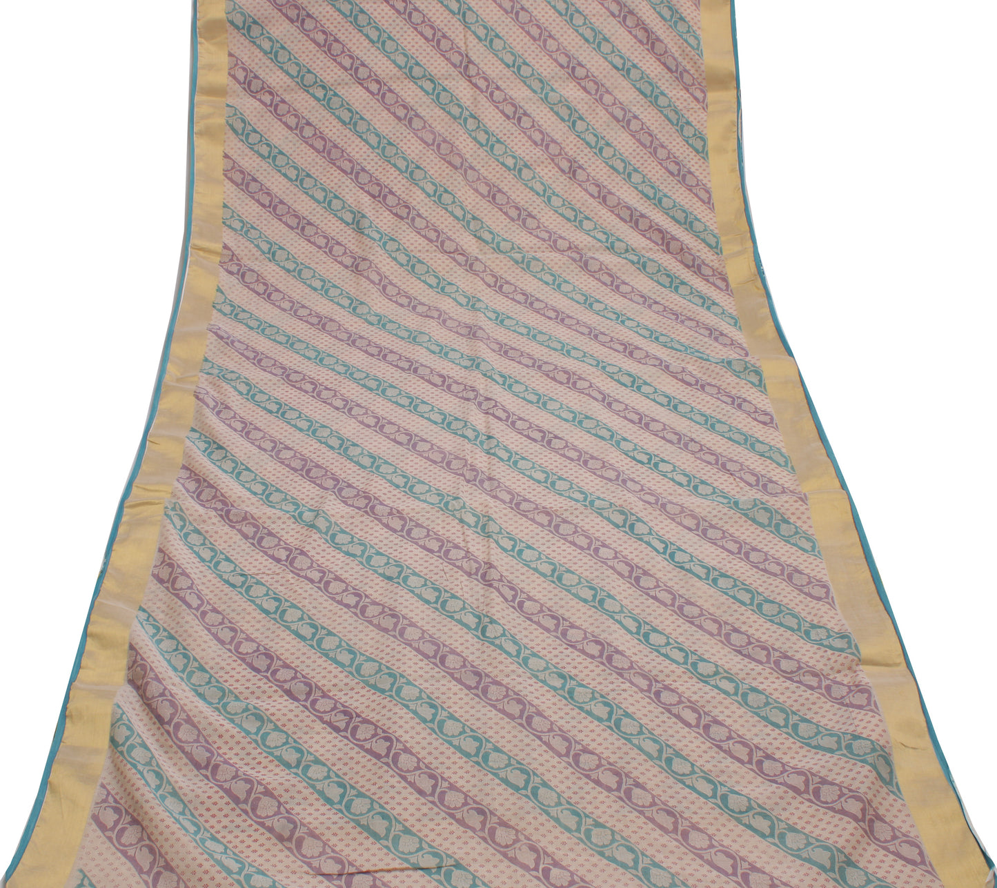 Sushila Vintage Cream Saree 100% Pure Cotton Printed Woven Soft Craft Fabric