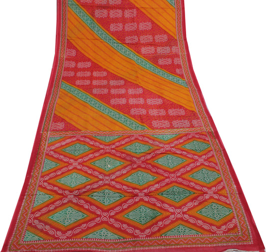 Sushila Vintage Multi-Color Saree Pure Cotton Bandhani Printed Soft Craft Fabric