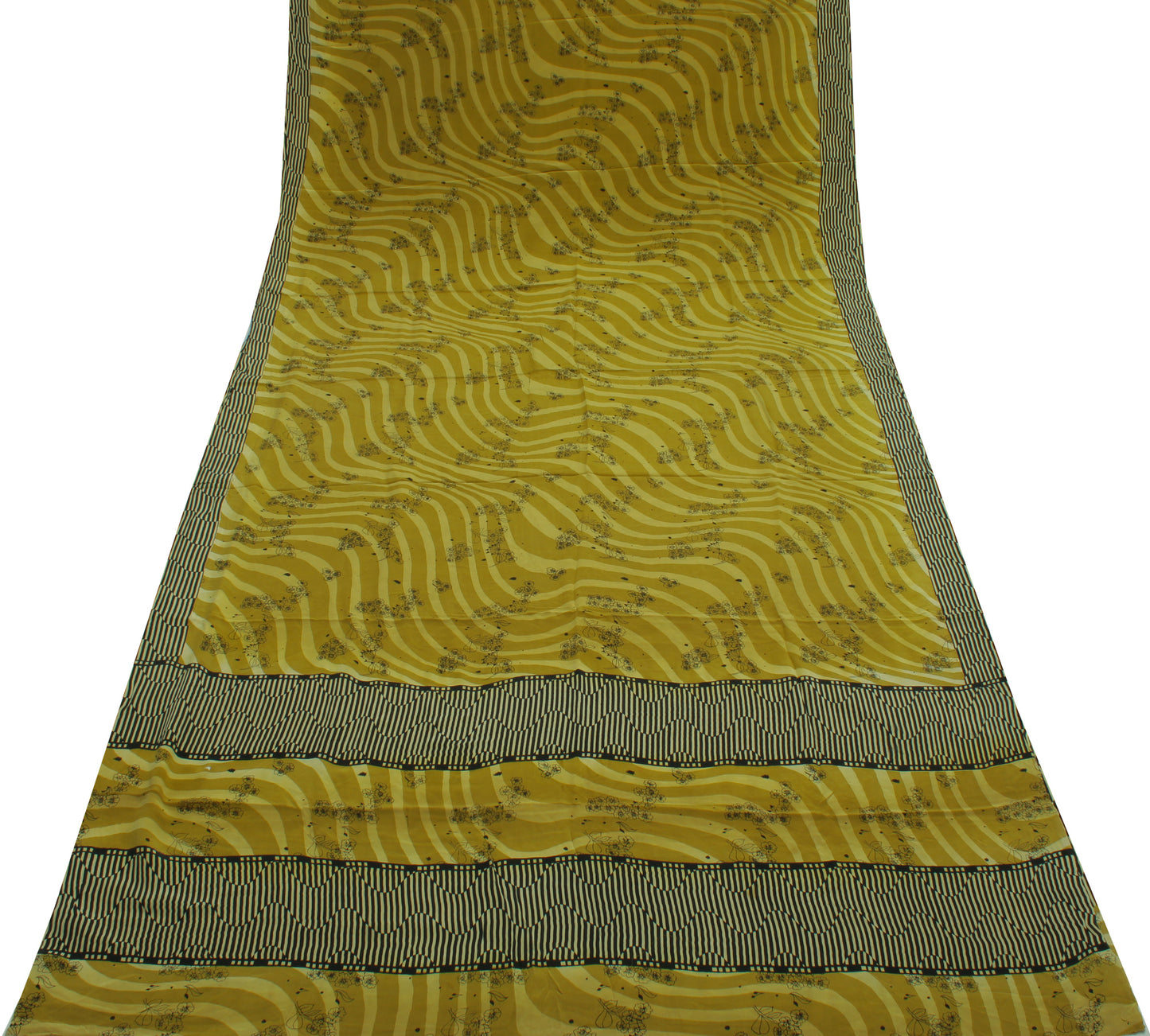 Sushila Vintage Green Saree 100% Pure Crepe Silk Printed Floral Soft Fabric