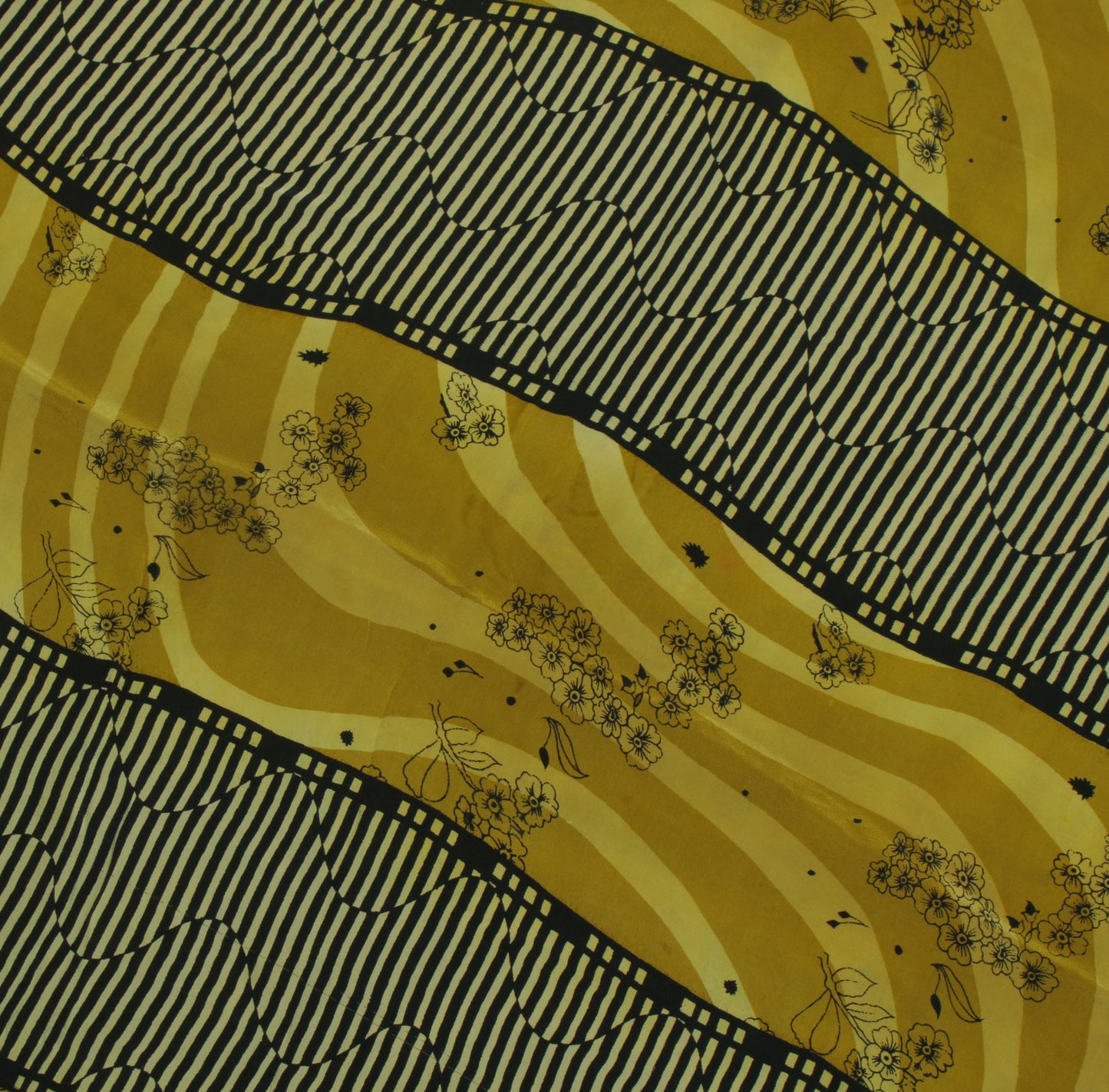 Sushila Vintage Green Saree 100% Pure Crepe Silk Printed Floral Soft Fabric