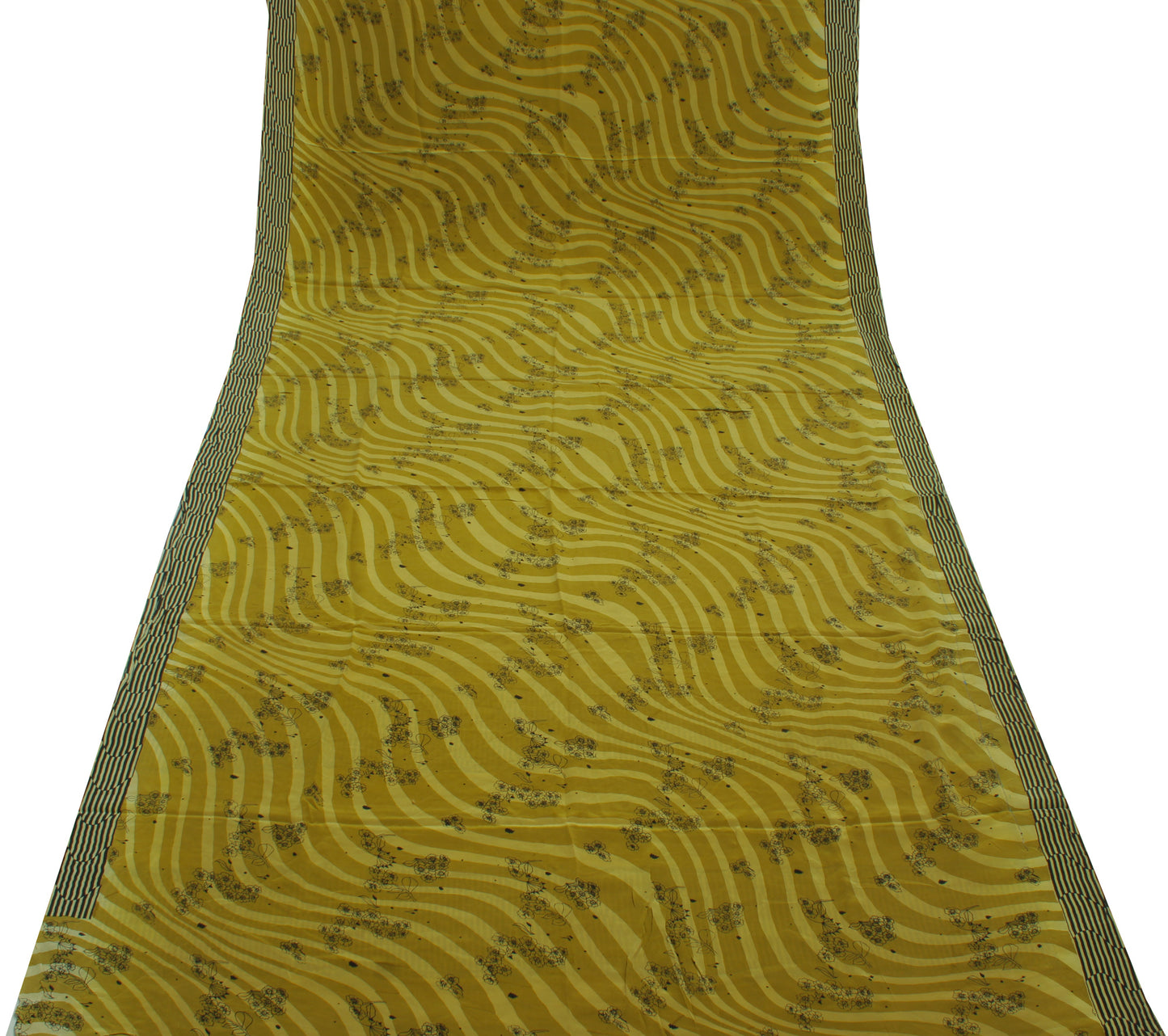 Sushila Vintage Green Saree 100% Pure Crepe Silk Printed Floral Soft Fabric