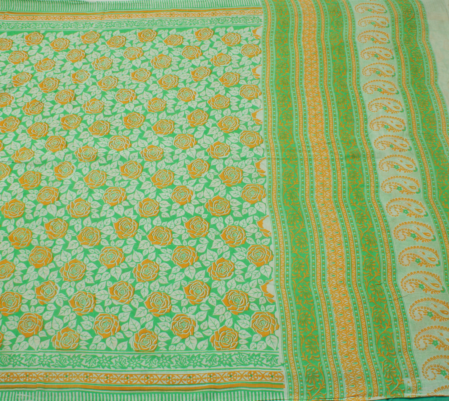 Sushila Vintage Green Saree 100% Pure Cotton Printed Floral Soft Craft Fabric