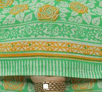 Sushila Vintage Green Saree 100% Pure Cotton Printed Floral Soft Craft Fabric