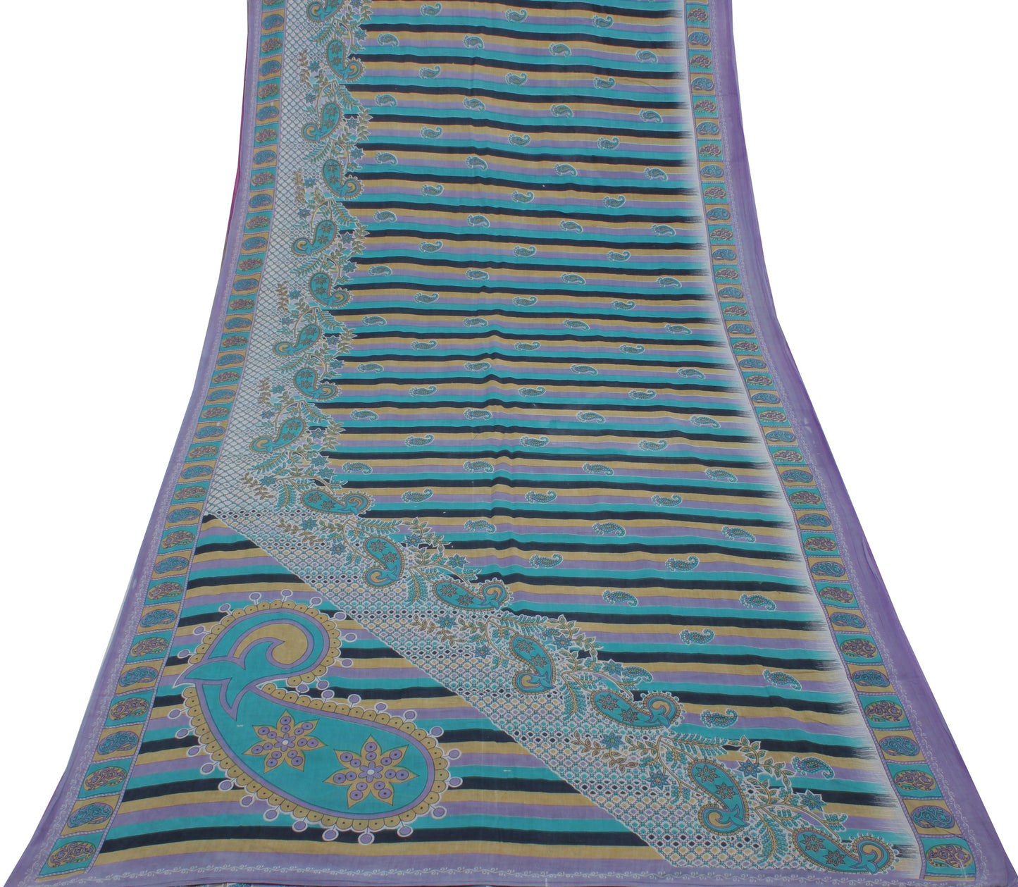 Sushila Vintage Indian Saree 100% Pure Cotton Printed Paisley Soft Craft Fabric
