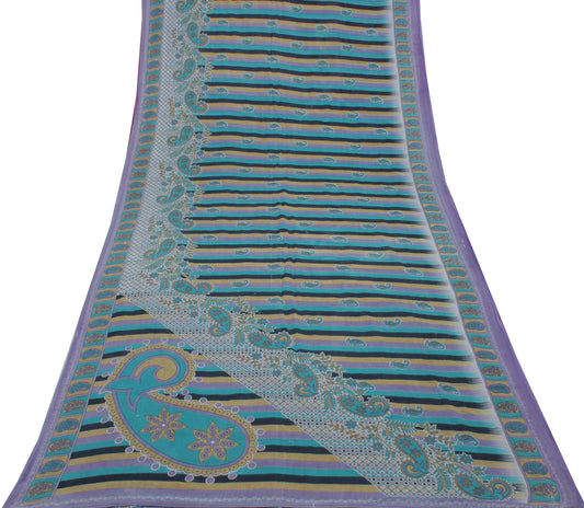 Sushila Vintage Indian Saree 100% Pure Cotton Printed Paisley Soft Craft Fabric