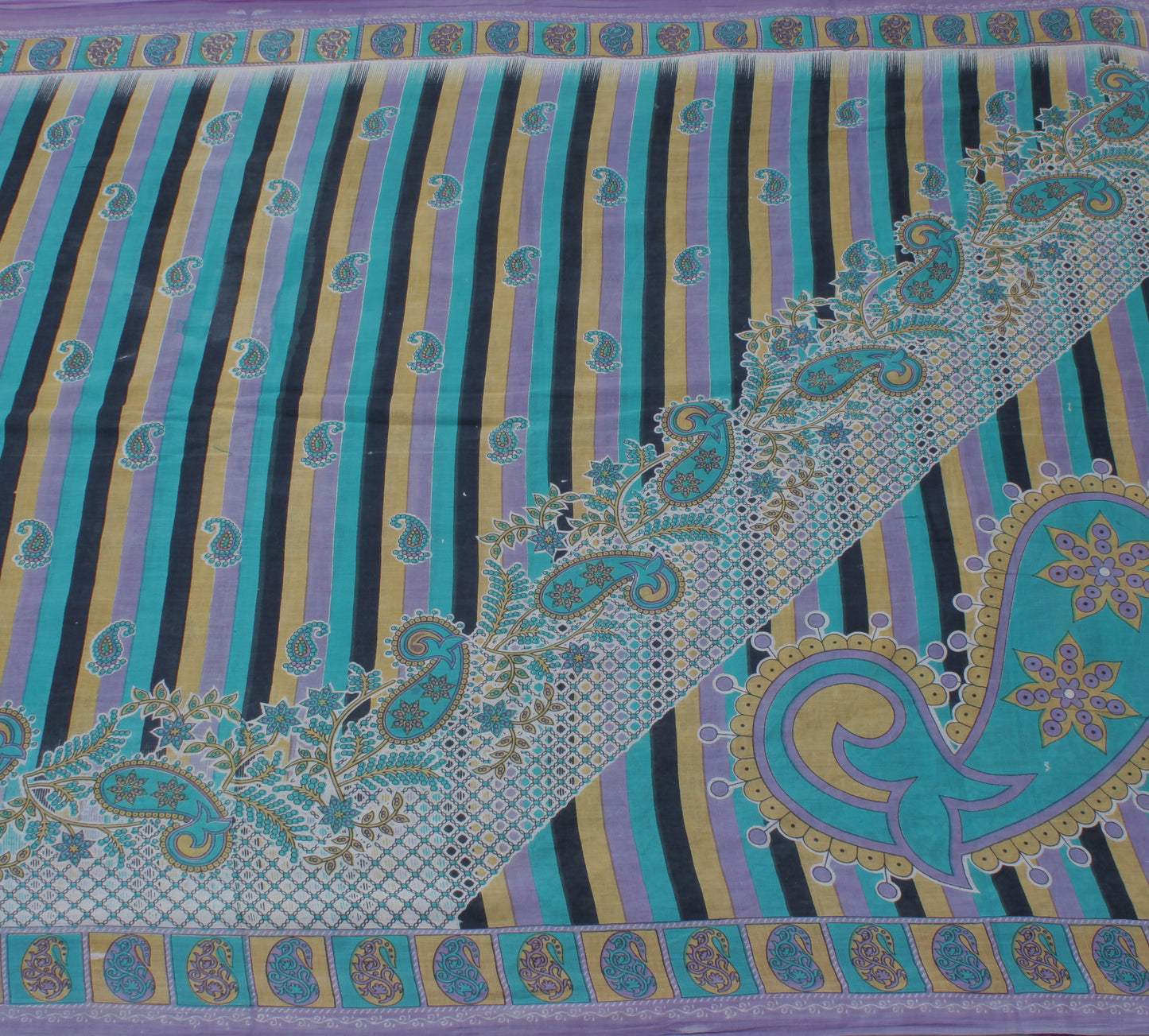Sushila Vintage Indian Saree 100% Pure Cotton Printed Paisley Soft Craft Fabric
