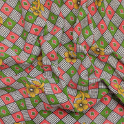 Sushila Vintage Green Saree 100% Pure Cotton Printed Check Soft Craft Fabric