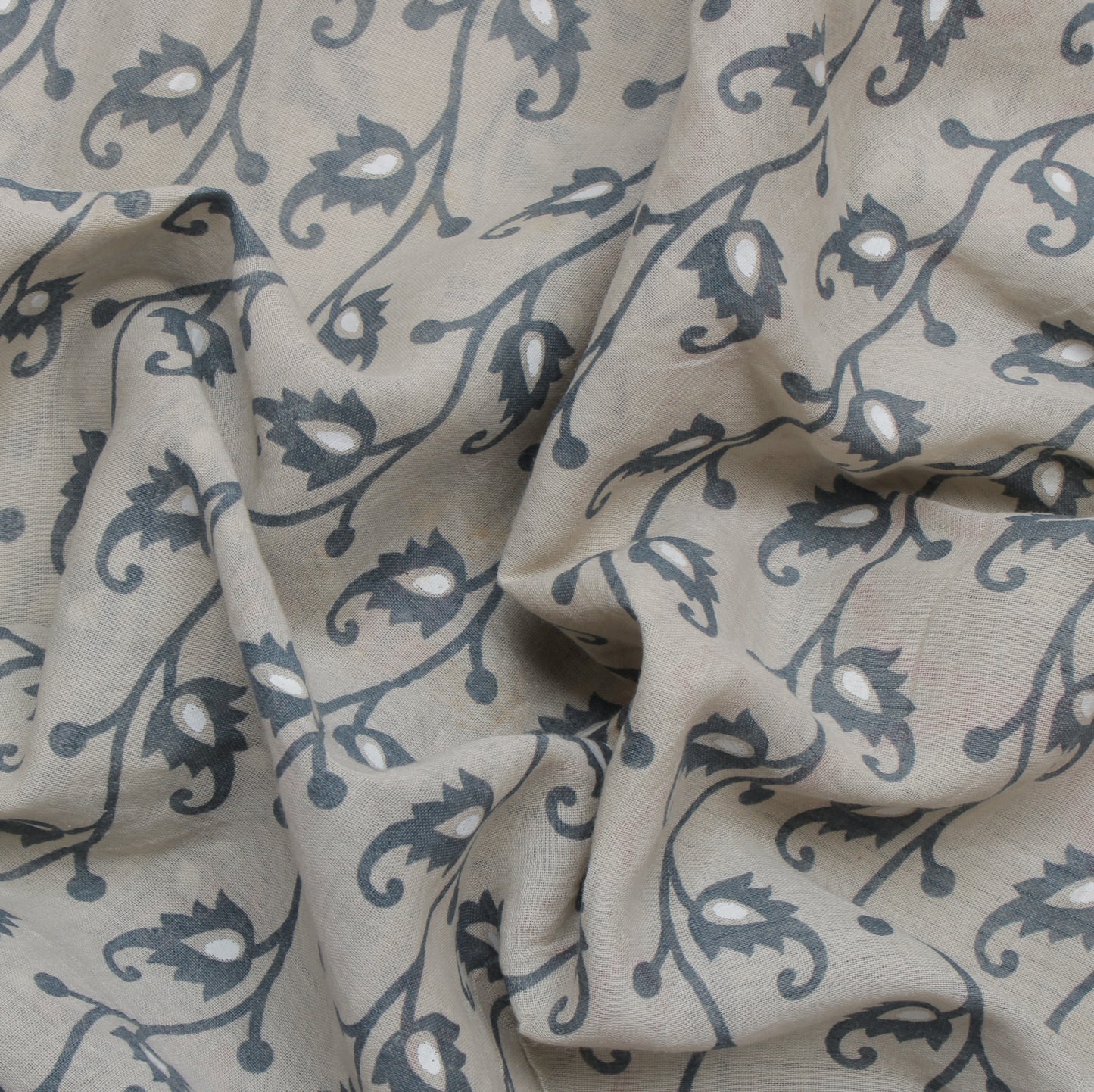 Sushila Vintage Gray Saree 100% Pure Cotton Printed Floral Soft Craft Fabric