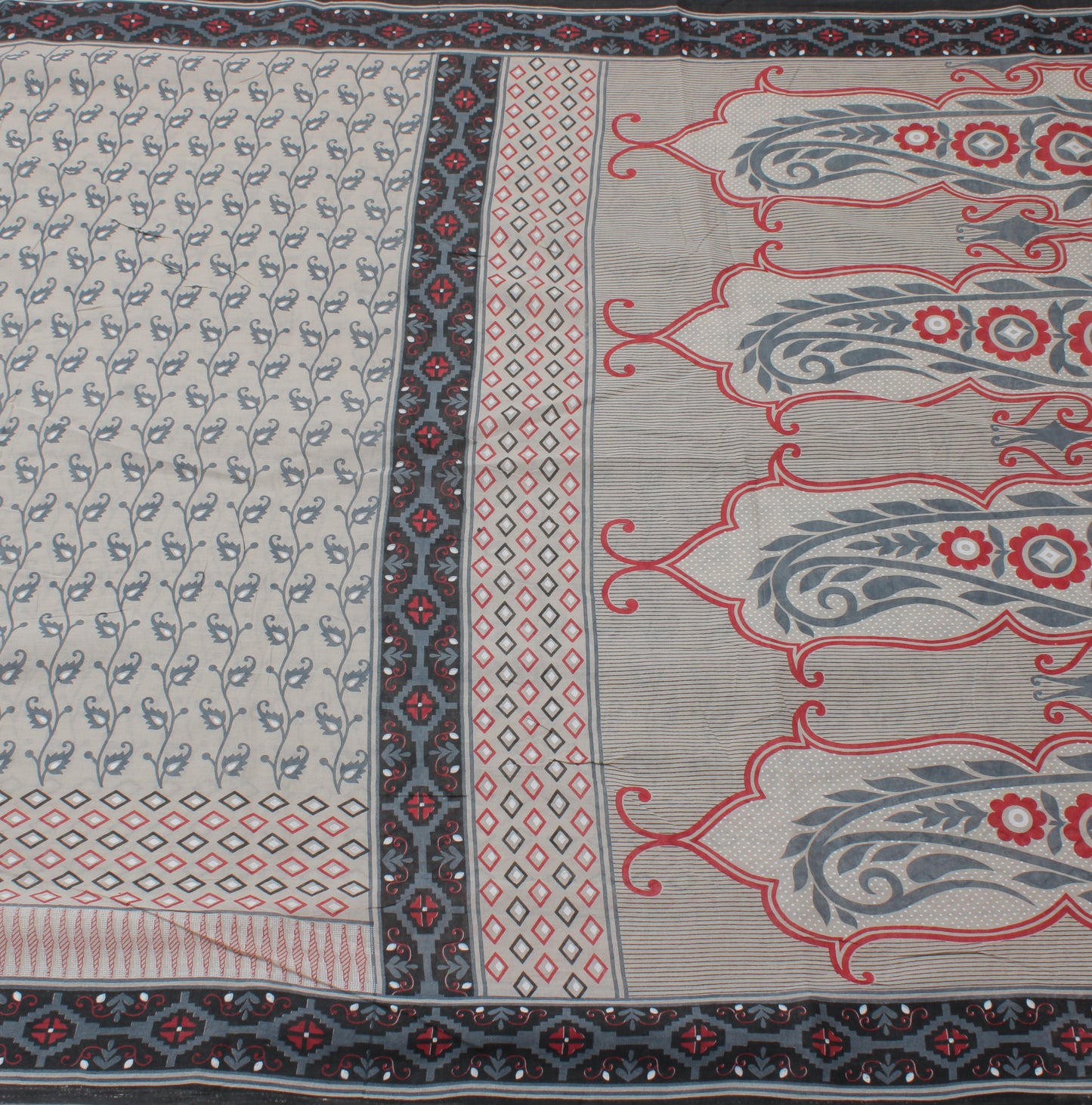 Sushila Vintage Gray Saree 100% Pure Cotton Printed Floral Soft Craft Fabric