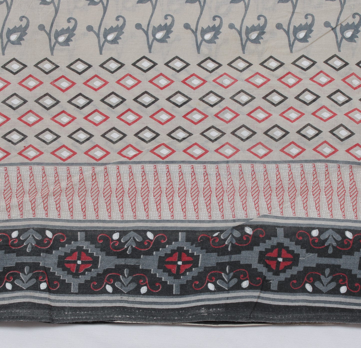 Sushila Vintage Gray Saree 100% Pure Cotton Printed Floral Soft Craft Fabric