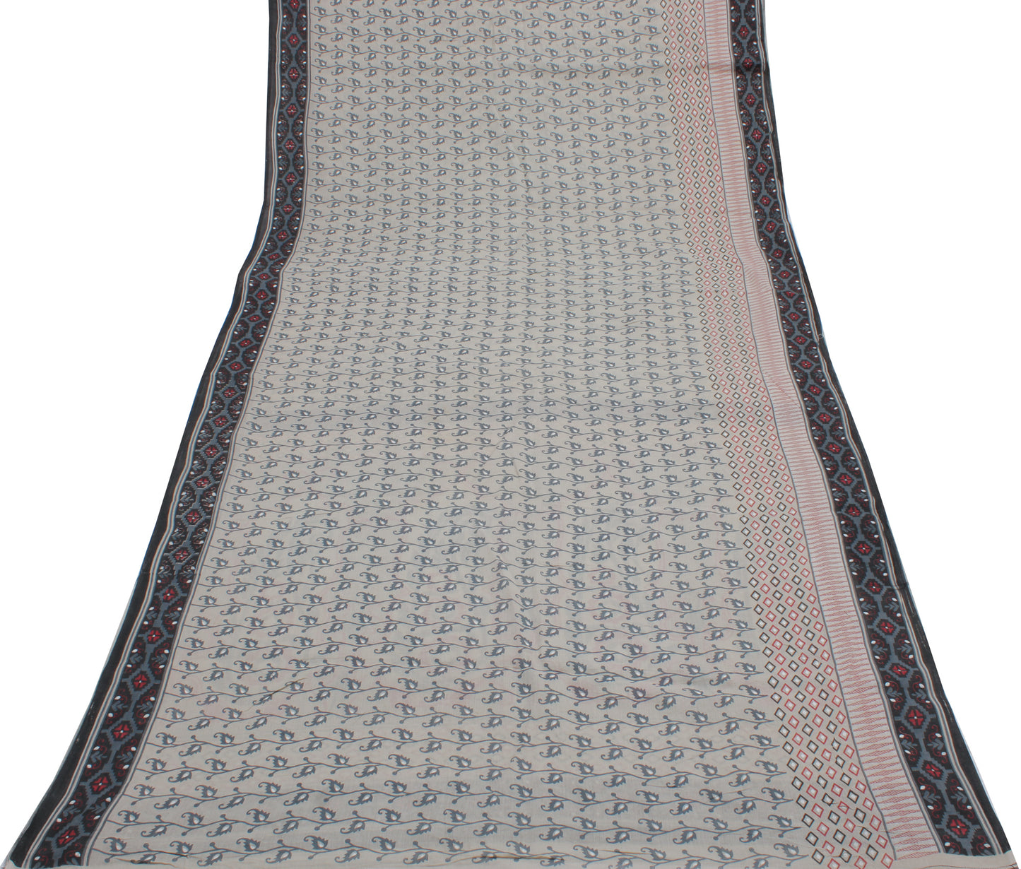 Sushila Vintage Gray Saree 100% Pure Cotton Printed Floral Soft Craft Fabric