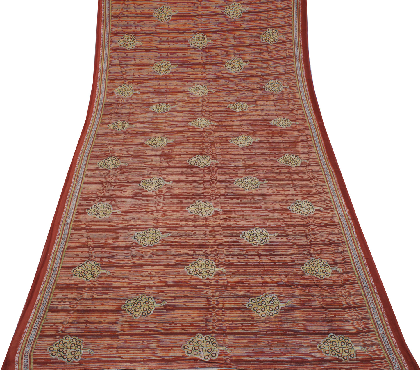 Sushila Vintage Brown Saree 100% Pure Cotton Printed Floral Soft Craft Fabric