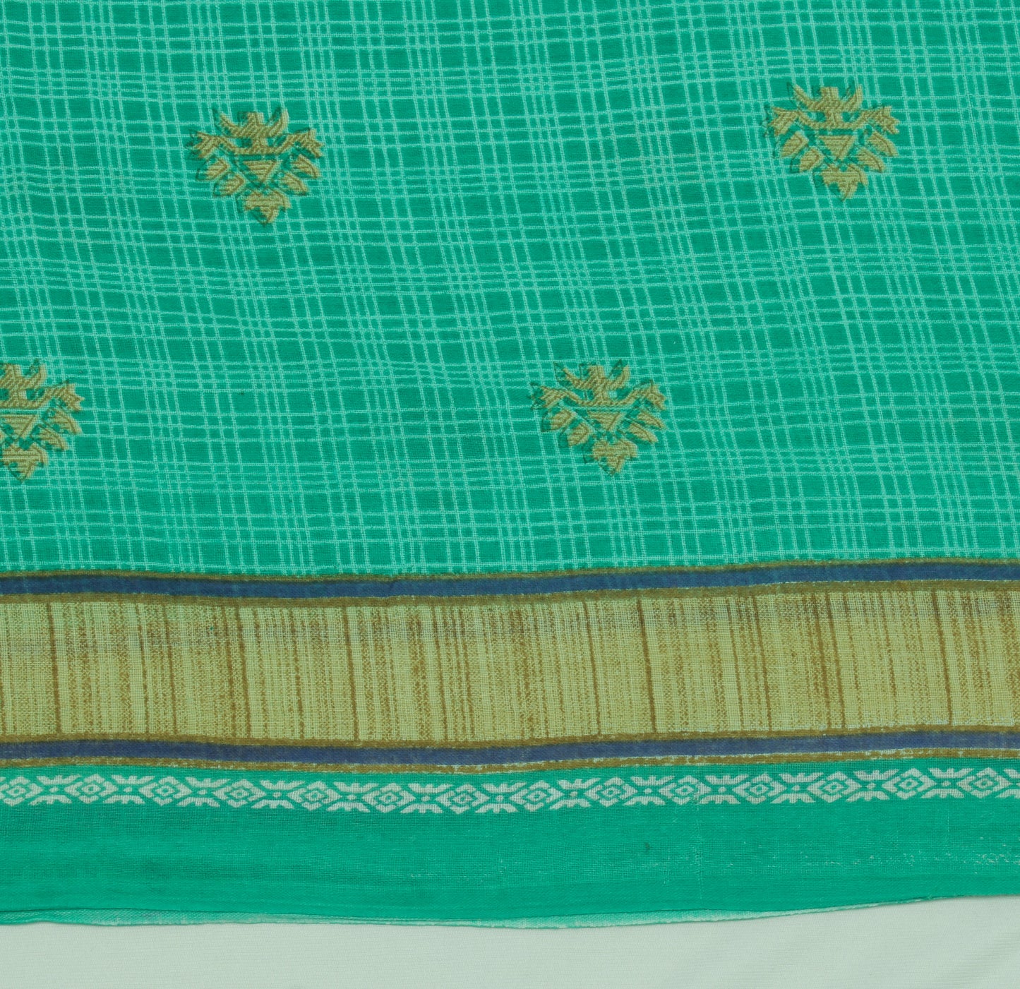 Sushila Vintage Green Saree 100% Pure Cotton Printed Floral Soft Craft Fabric