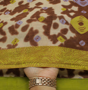 Sushila Vintage Cream Indian Saree 100% Pure Cotton Printed Soft Craft Fabric