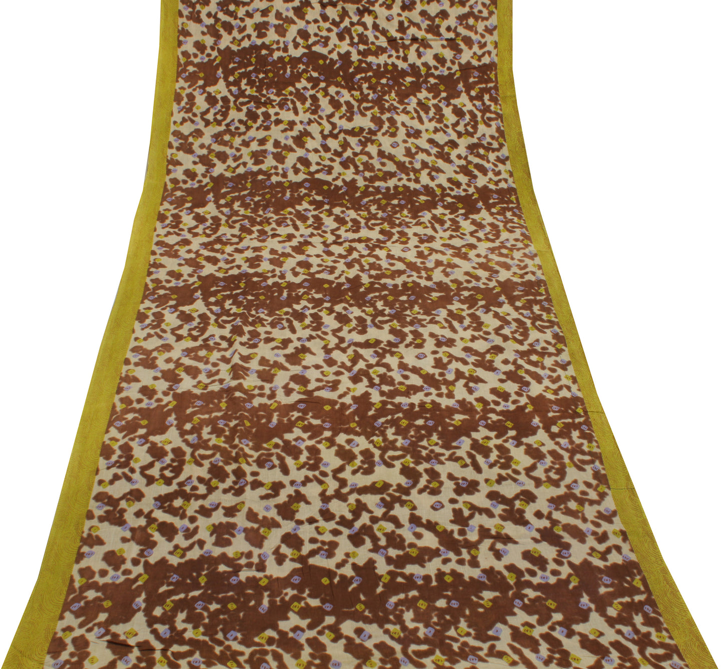 Sushila Vintage Cream Indian Saree 100% Pure Cotton Printed Soft Craft Fabric