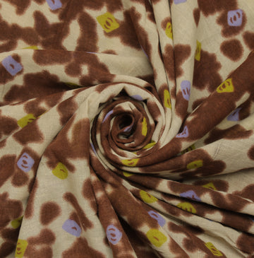 Sushila Vintage Cream Indian Saree 100% Pure Cotton Printed Soft Craft Fabric