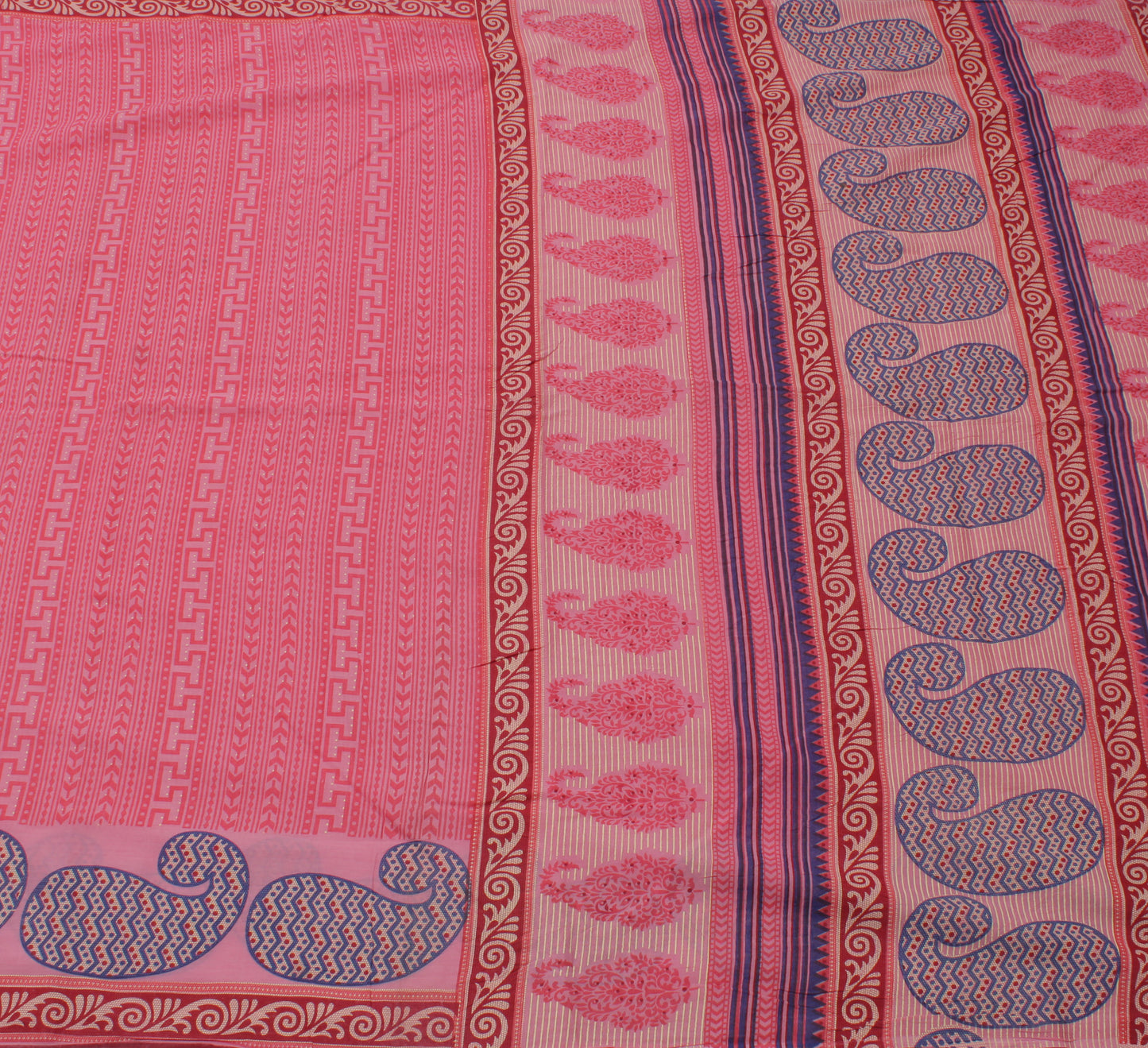 Sushila Vintage Pink Saree 100% Pure Cotton Printed Soft 5 Yard Craft Fabric