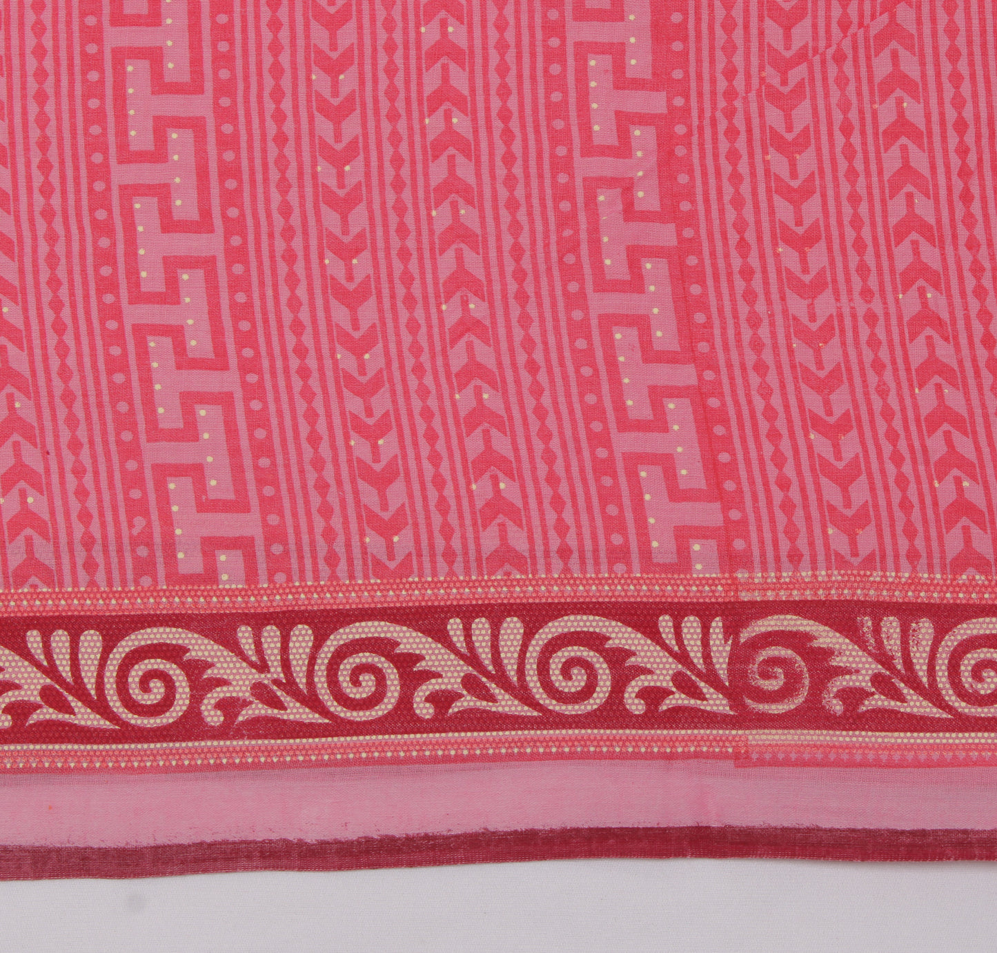 Sushila Vintage Pink Saree 100% Pure Cotton Printed Soft 5 Yard Craft Fabric