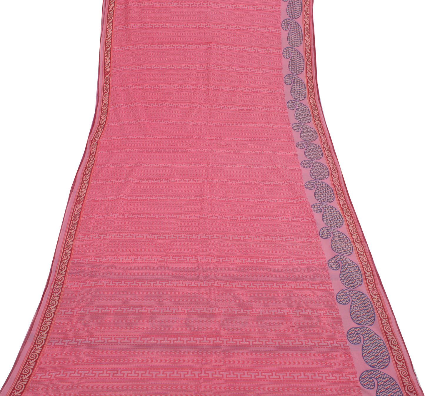 Sushila Vintage Pink Saree 100% Pure Cotton Printed Soft 5 Yard Craft Fabric