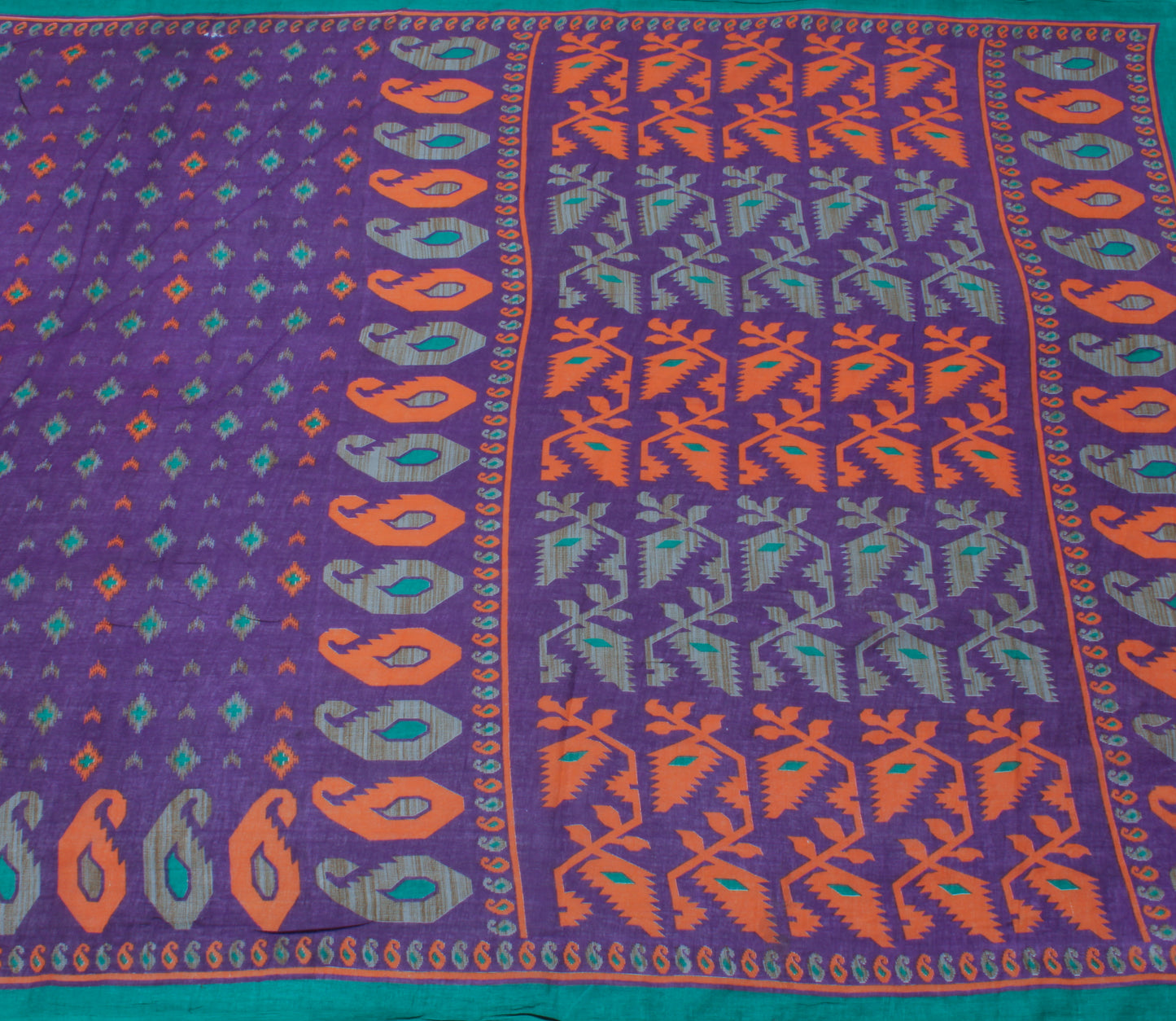 Sushila Vintage Purple Saree 100% Pure Cotton Printed Soft 5 Yard Craft Fabric