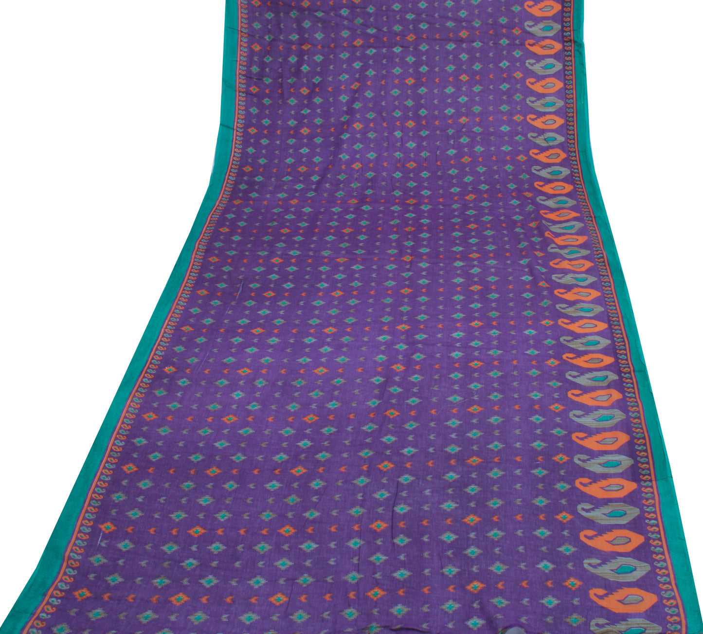 Sushila Vintage Purple Saree 100% Pure Cotton Printed Soft 5 Yard Craft Fabric