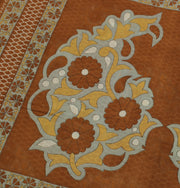 Sushila Vintage Brown Saree 100% Pure Cotton Printed Floral Soft Craft Fabric