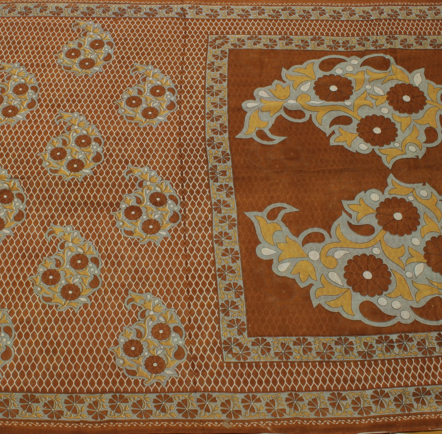 Sushila Vintage Brown Saree 100% Pure Cotton Printed Floral Soft Craft Fabric