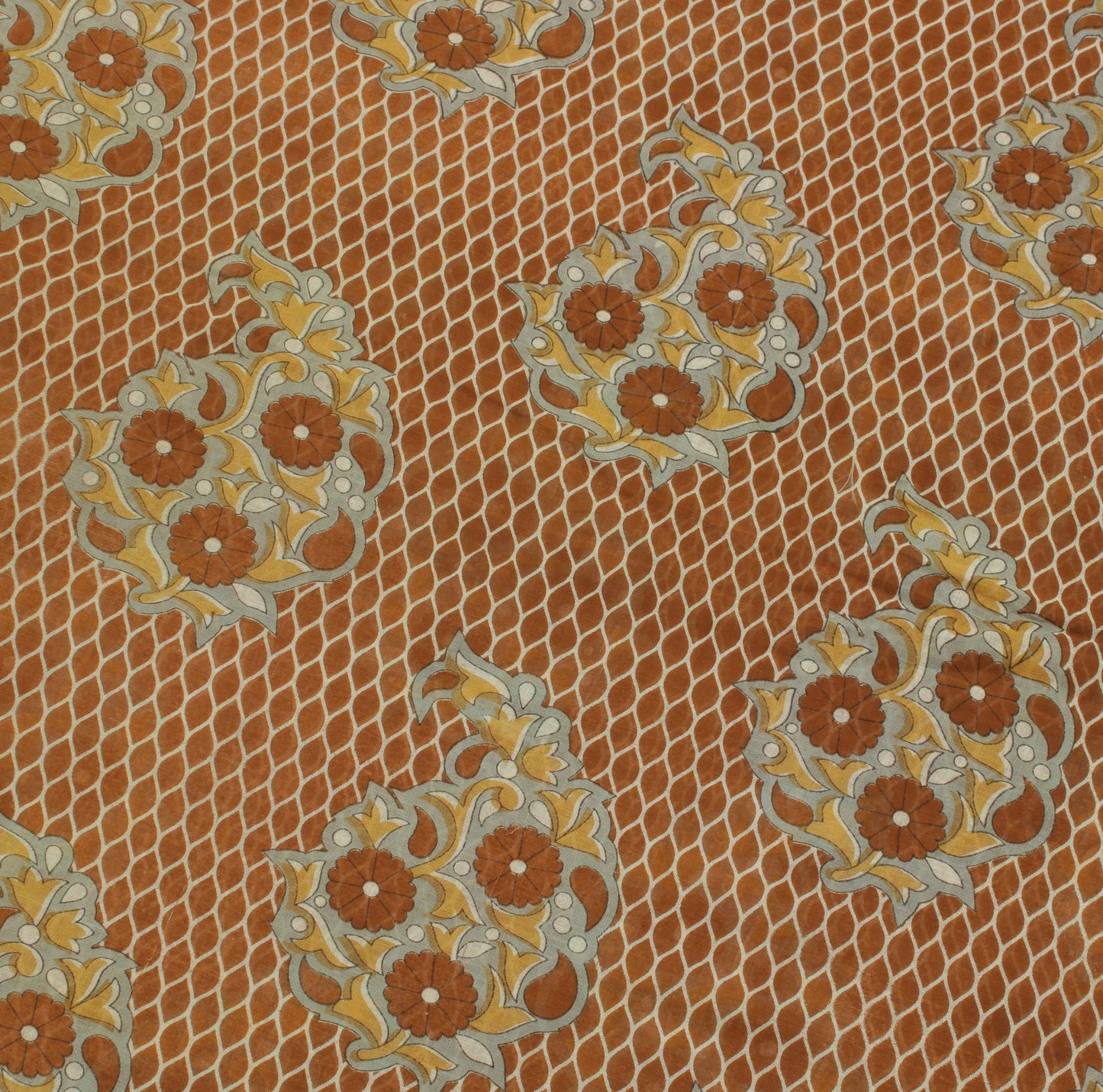 Sushila Vintage Brown Saree 100% Pure Cotton Printed Floral Soft Craft Fabric