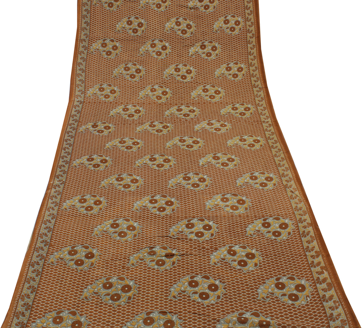Sushila Vintage Brown Saree 100% Pure Cotton Printed Floral Soft Craft Fabric