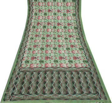 Sushila Vintage Green Saree 100% Pure Cotton Printed Paisley Soft Craft Fabric