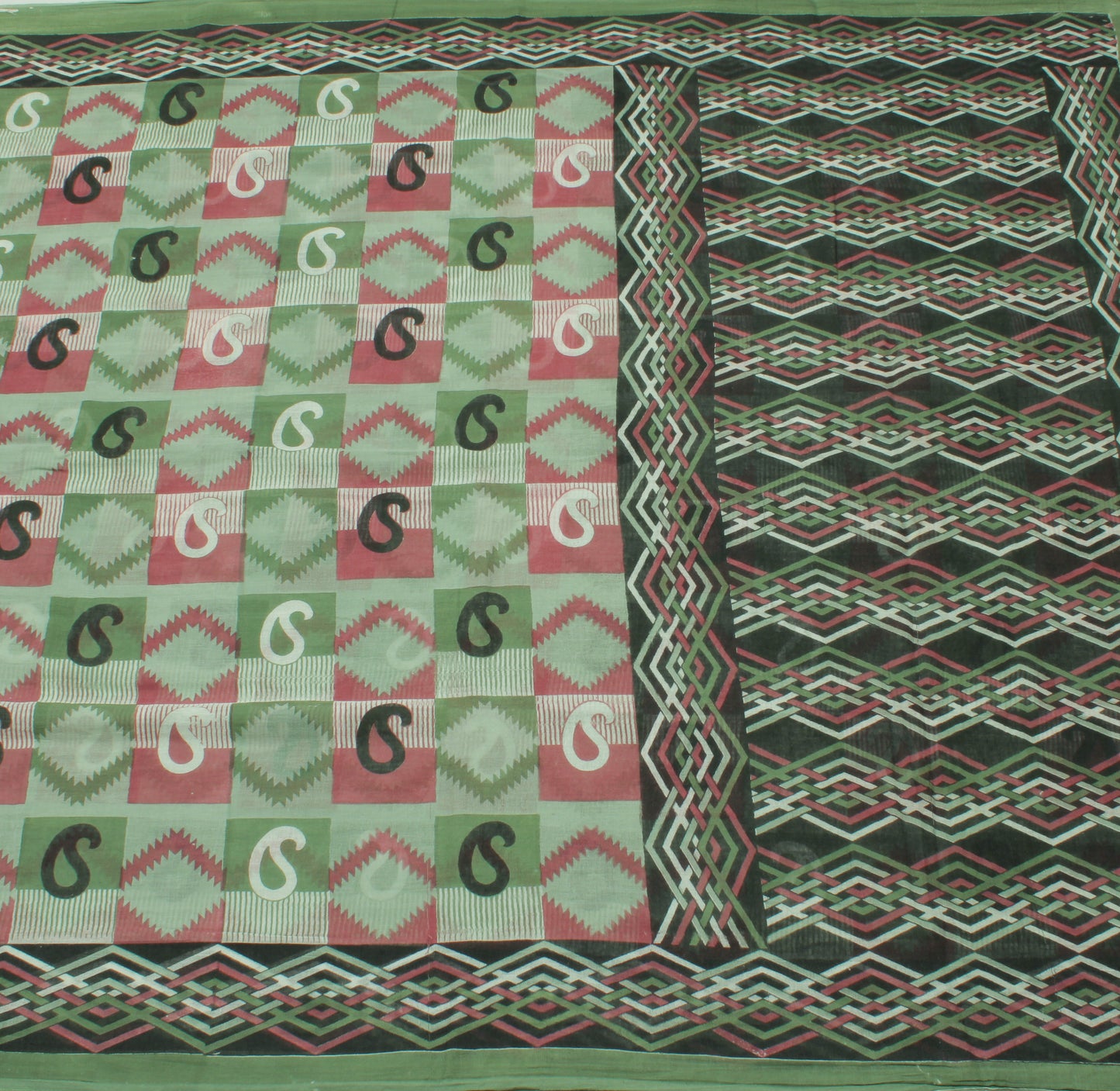 Sushila Vintage Green Saree 100% Pure Cotton Printed Paisley Soft Craft Fabric